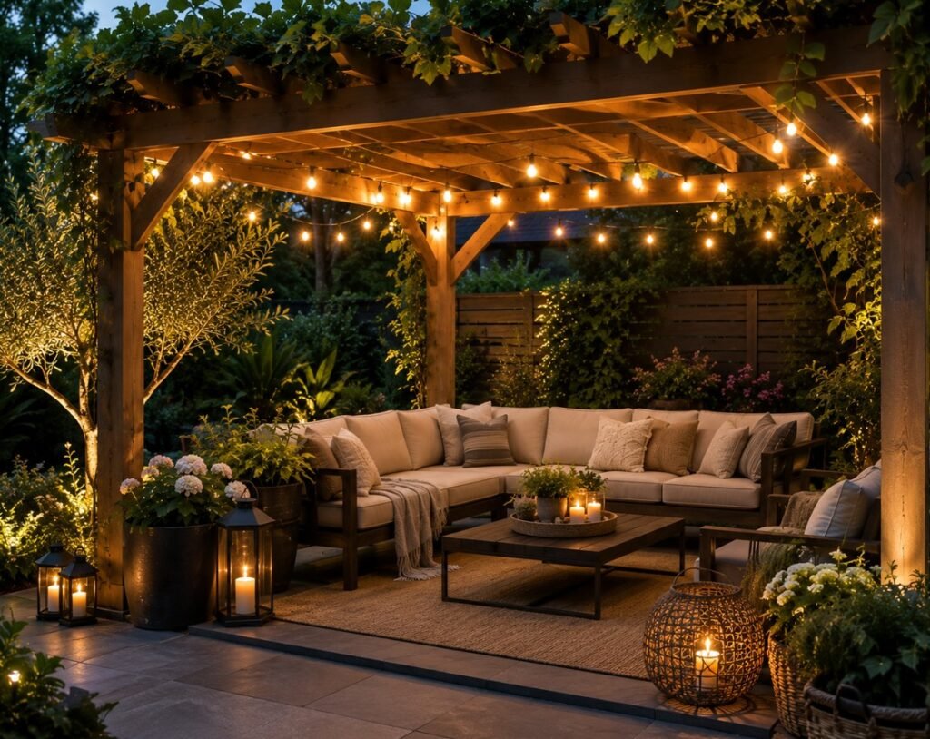 Pergola skaper en lun og innbydende sone i hagen