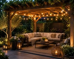 Pergola skaper en lun og innbydende sone i hagen